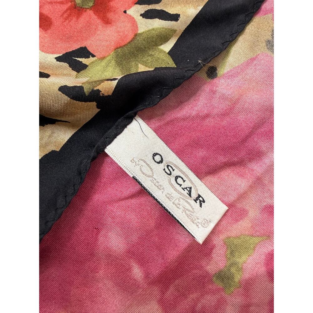 Vintage Oscar by Oscar de la Renta 100% Silk Scarf Leopard Floral Pink Roses - Picture 4 of 9
